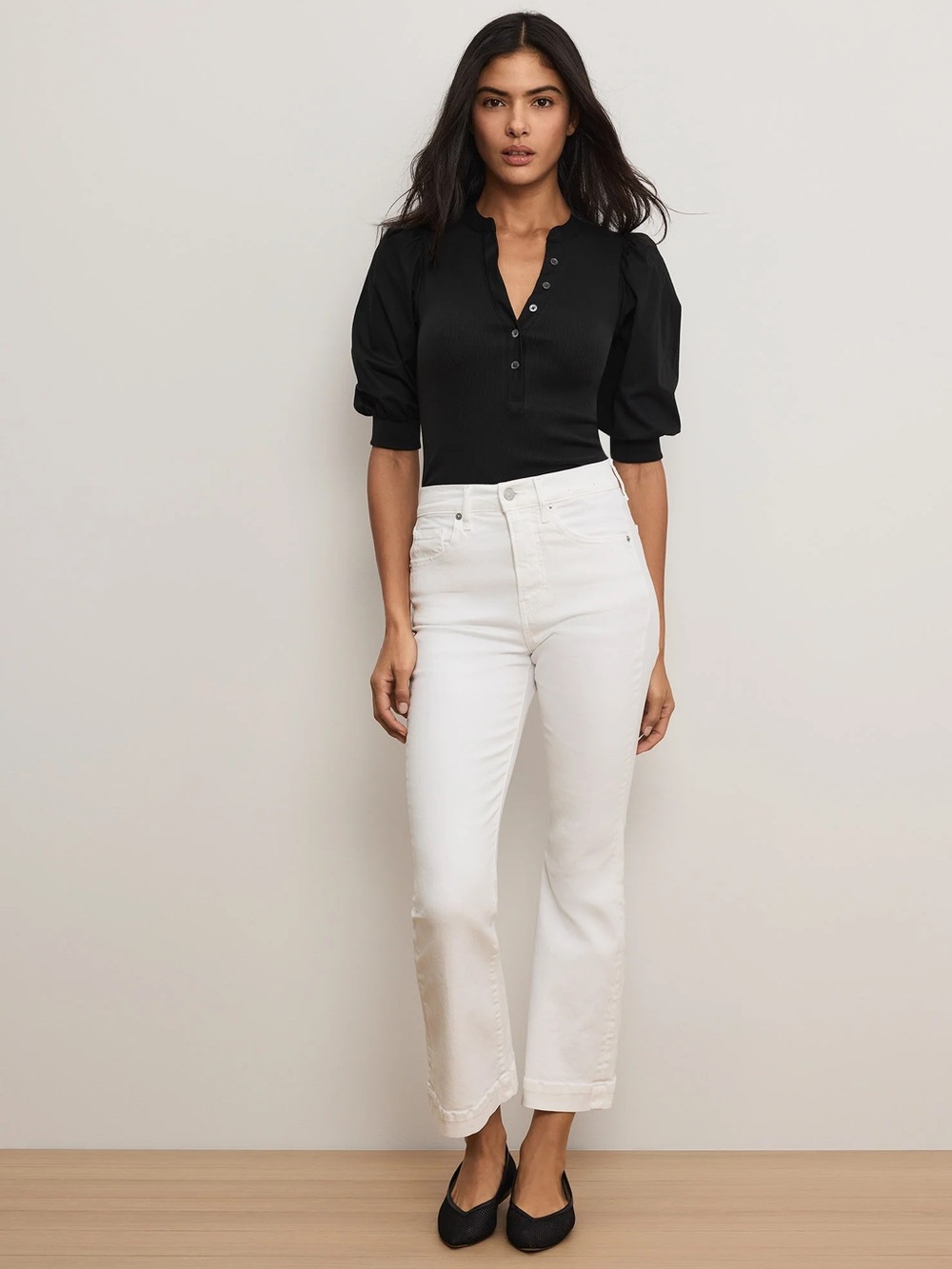 NWT Veronica Beard Black Coralee Puff-Sleeve Top Size Small